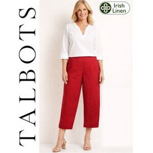 Talbots Irish Linen Red Wide Leg Crop Pants Women’s Size 14